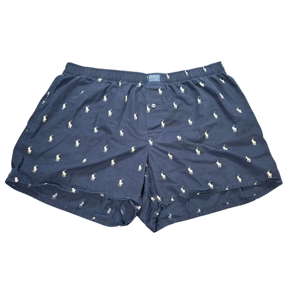 Polo Ralph Lauren All Over Pony Logo Woven Boxer Shorts Men's Size XL Navy Blue
